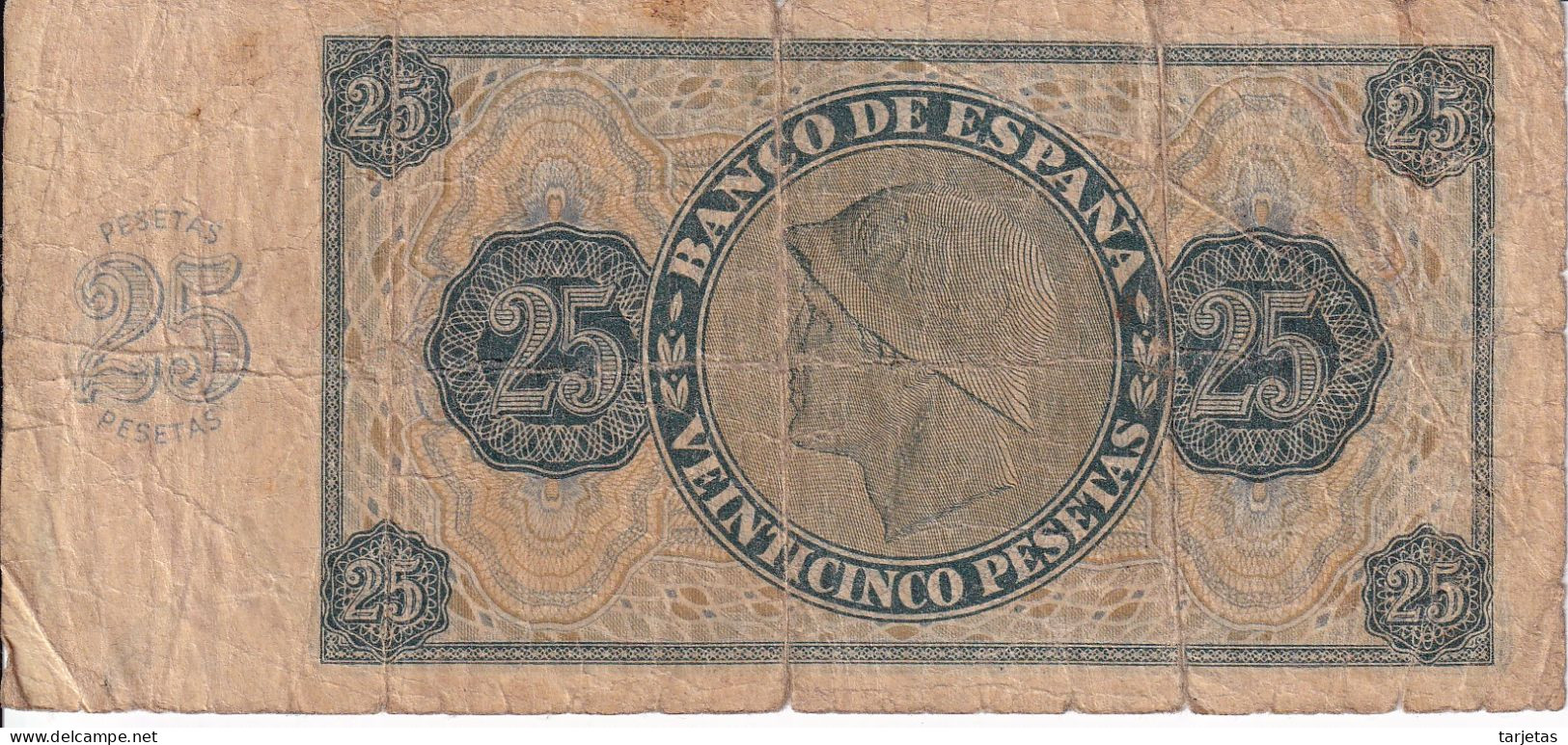 BILLETE DE ESPAÑA DE 25 PTAS DEL 21/11/1936 SERIE J (BANKNOTE) - 25 Pesetas