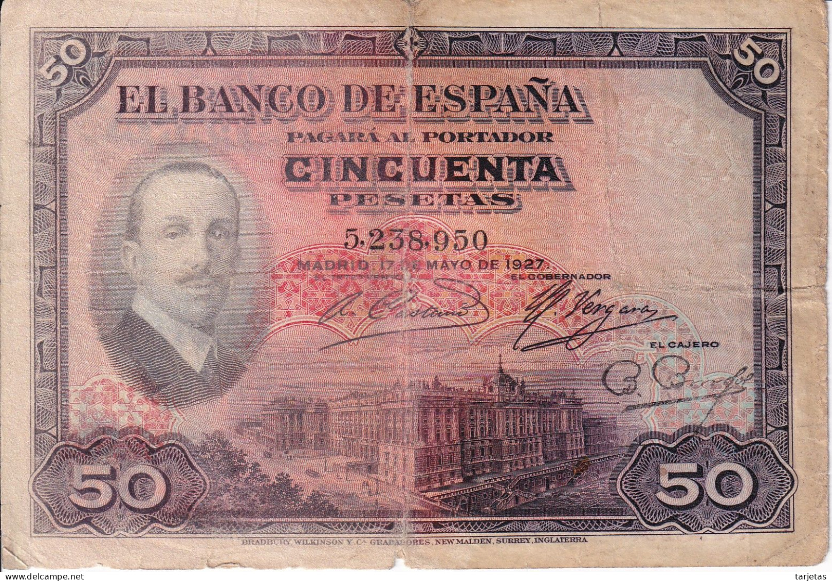 BILLETE DE 50 PTAS DEL AÑO 1927 SIN RESELLO DE LA REPUBLICA ESPAÑOLA - 50 Peseten