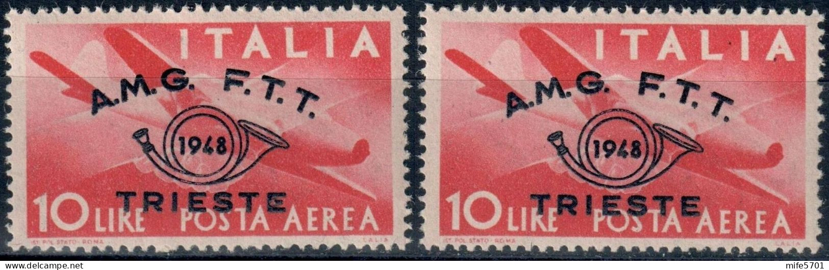 AMG-FTT 1948 CONVEGNO FILATELICO TRIESTE SERIE DEMOCRATICA SOPRASTAMPATA 2 VALORI L. 10 P.A. - MNH SASSONE PA17 - Luftpost