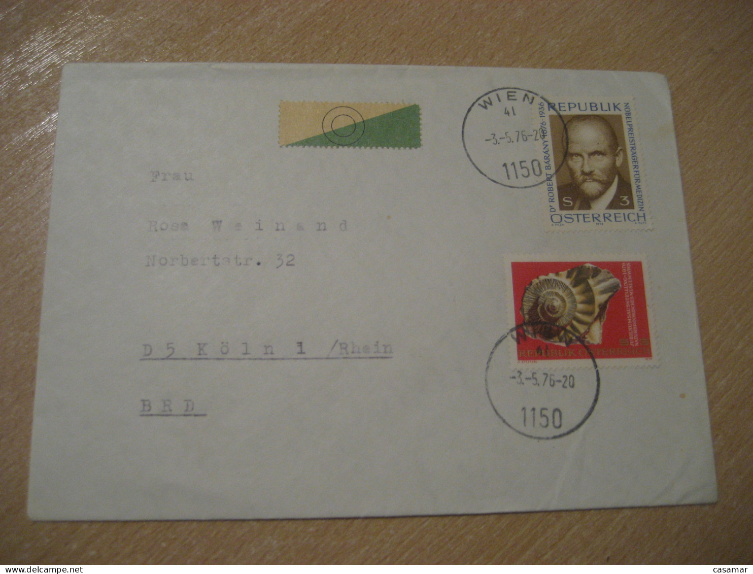 WIEN 1976 To Koln Ammonite Mollusc Natural History Museum Cancel Cover AUSTRIA Fossil Fossils Animals Fossiles Geology - Fossielen