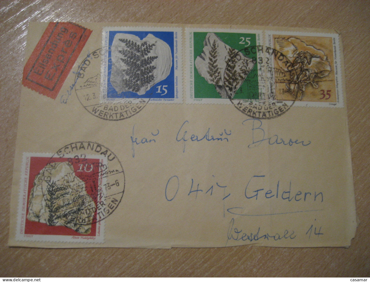 BAD SCHANDAU 1973 To Geldern Express Cancel Frontal Cover DDR GERMANY Fossil Fossils Animals Fossiles Geology Geologie - Fossielen