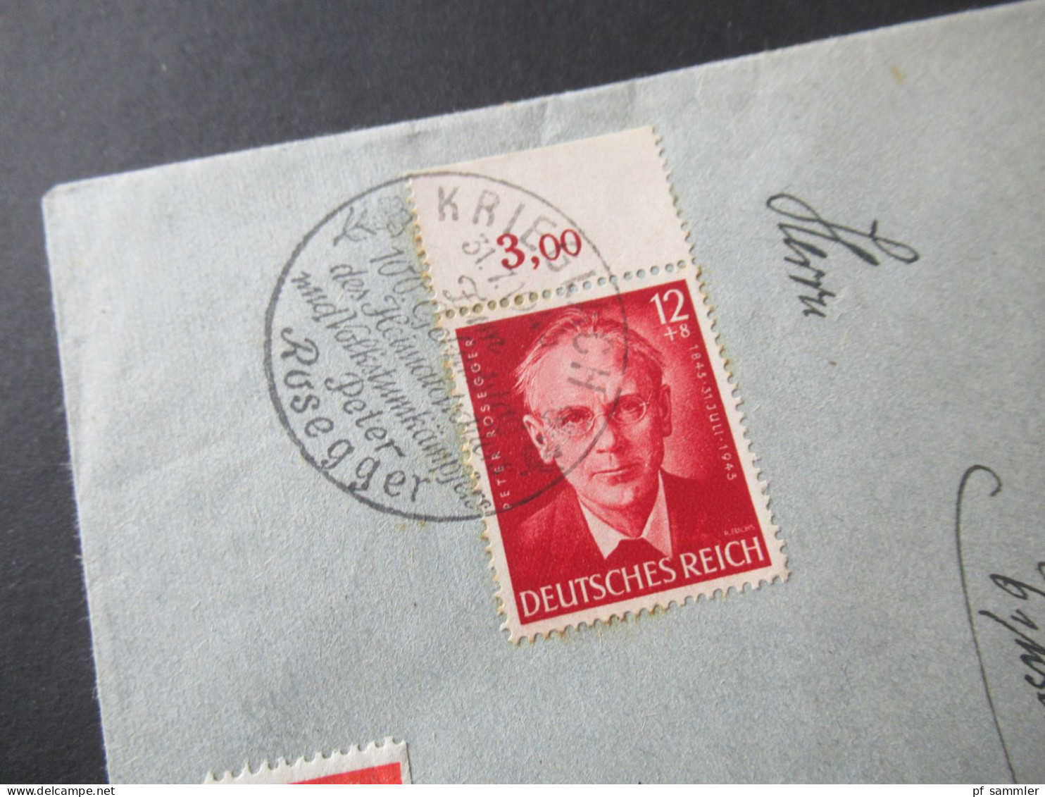 3.Reich 1943 Sonderstempel Krieglach Peter Rosegger Satzbrief / Einschreiben Mürzzuschlag - Berlin / Verschlusszettel - Postkarten