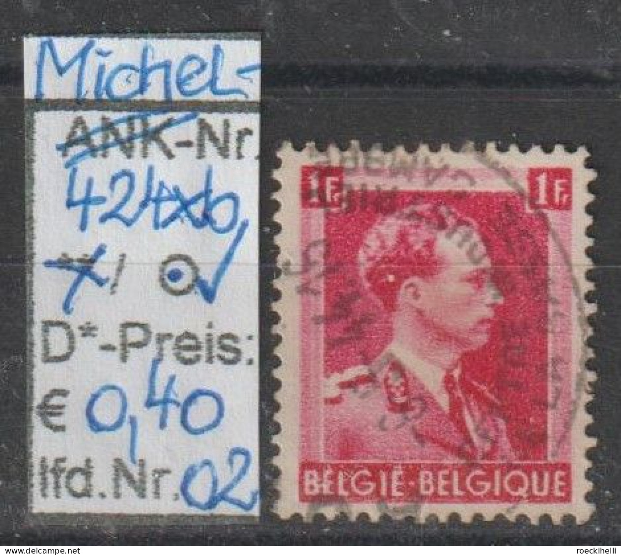 1941 - BELGIEN - FM/DM "König Leopold III." 1 Fr Rosakarmin - O Gestempelt - S.Scan (424xbo 01-02 Be) - 1934-1935 Leopold III