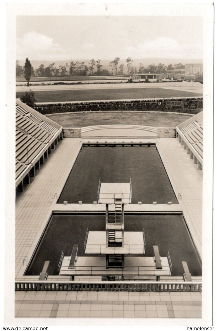 61141 - Deutsches Reich - 1936 - Ans.-Kte. "Schwimm-Stadion", Gebraucht - Olympische Spelen