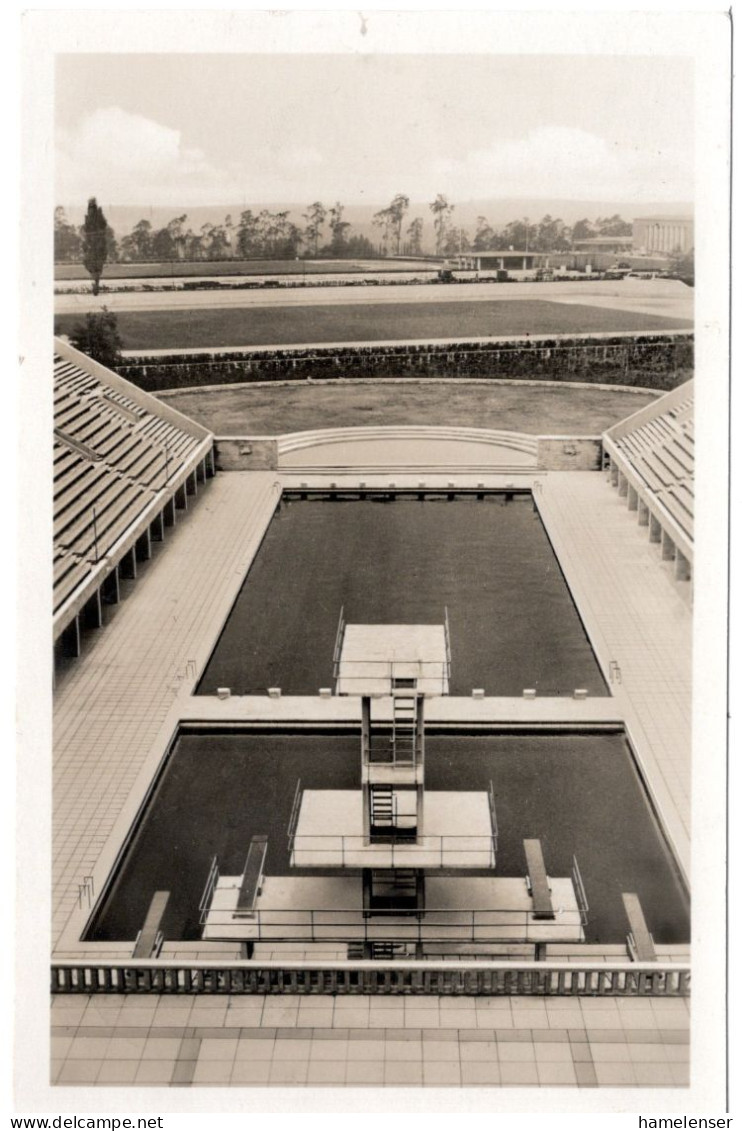 61141 - Deutsches Reich - 1936 - Ans.-Kte. "Schwimm-Stadion", Gebraucht - Jeux Olympiques