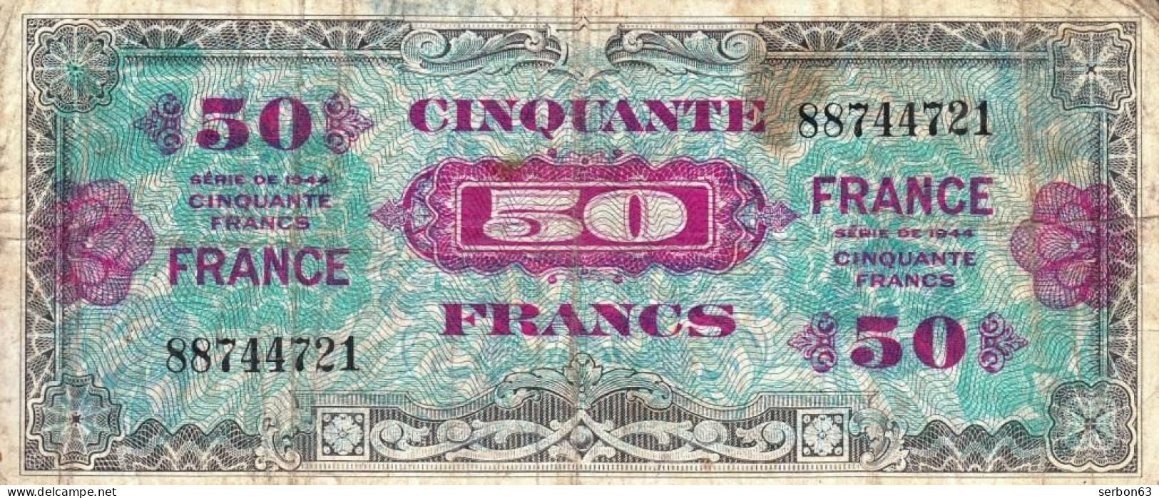 50 FRANCS VERSO FRANCE TYPE 1945 N° 88744721 SANS N° DE SÉRIE BILLET DU TRÉSOR VENDU EN L'ETAT IMPRESSION AMÉRICAINE - 1945 Verso Francés