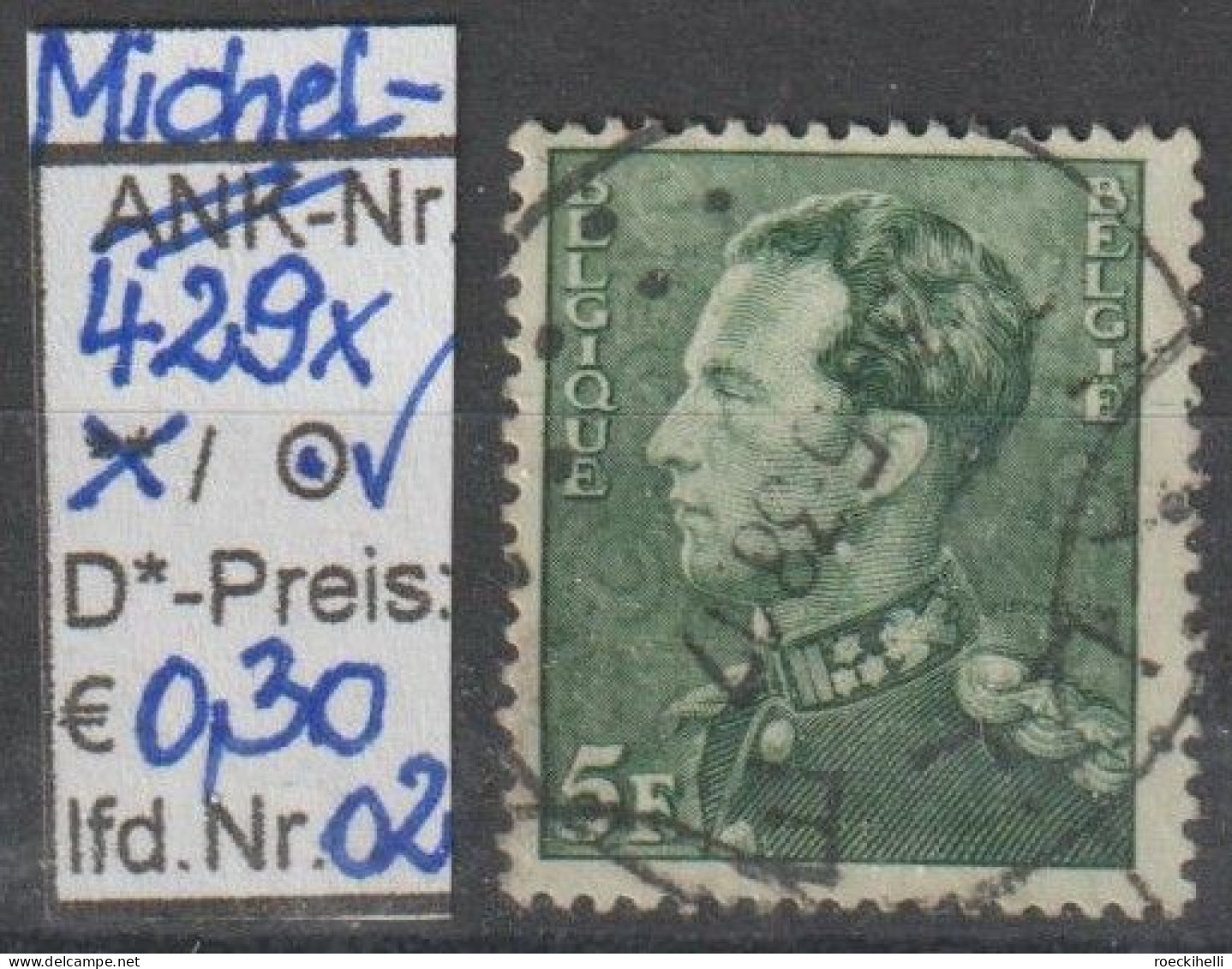 1936 - BELGIEN - FM/DM "König Leopold III." 5 Fr Dkl'grün - O Gestempelt - S.Scan (429xo 01-02 Be) - 1934-1935 Leopold III
