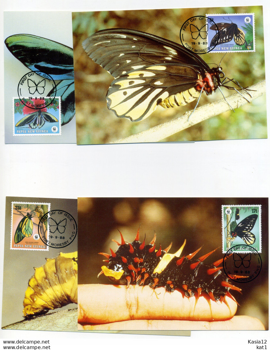 A45214)WWF-Maximumkarte Schmetterlinge: Papua-NG. 574 - 577 - Cartes-maximum