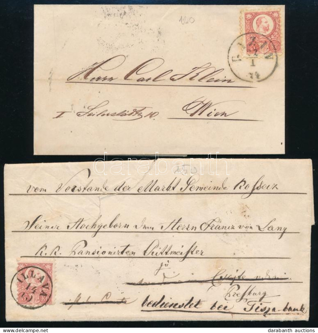 1872-1874 2 Db Levél Réznyomat 5kr Bérmentesítéssel "ILLAVA" Többszörösen Utánküldött Levél, A Másik "BAZIN" (Gudlin 250 - Autres & Non Classés