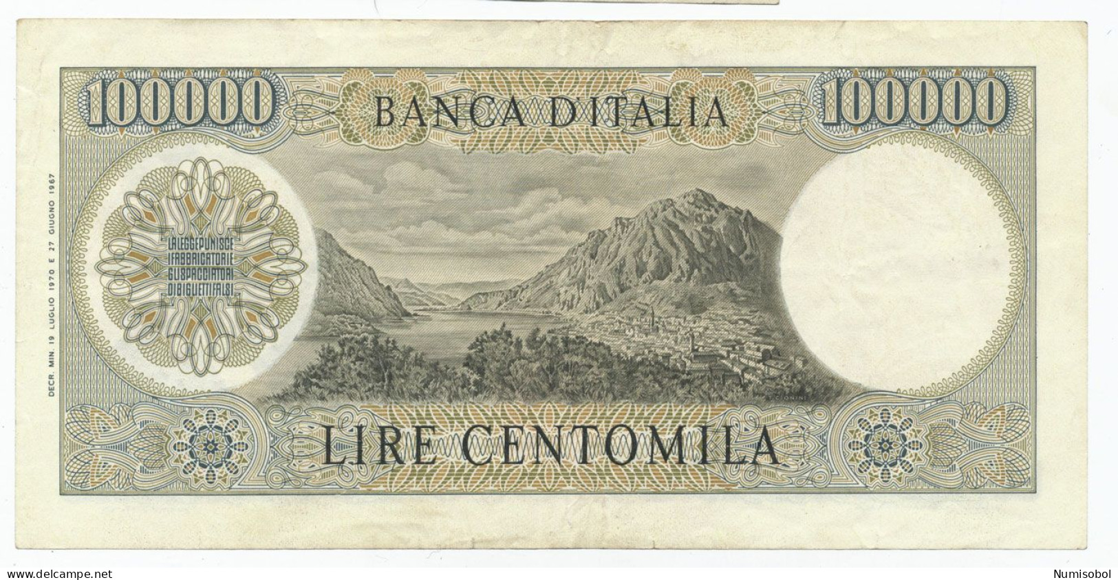 ITALY - 100 000 Lire 19. 7. 1970. P100b (T056) - 100000 Lire