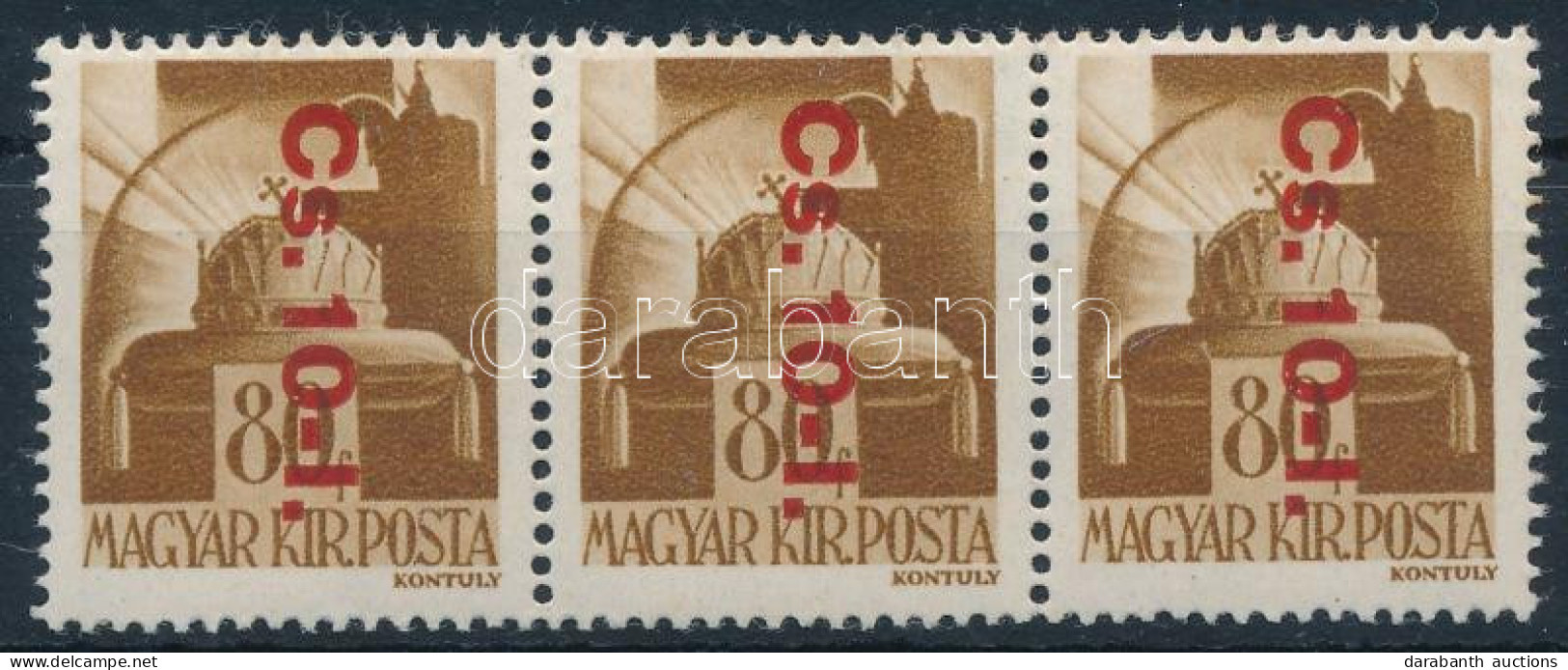 ** 1946 Betűs Cs.10-I./80f Visszavont Csomagbélyeg Hármascsík / Mi 861 Stripe Of 3 - Autres & Non Classés