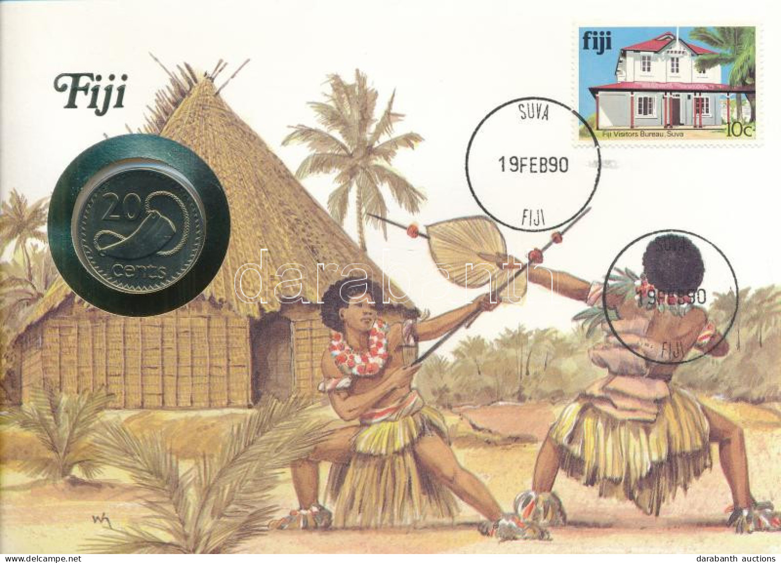 Fidzsi-szigetek 1987. 20c Cu-Ni "II. Erzsébet", Felbélyegzett Borítékban, Bélyegzéssel, Német Nyelvű Leírással T:UNC Fij - Non Classés