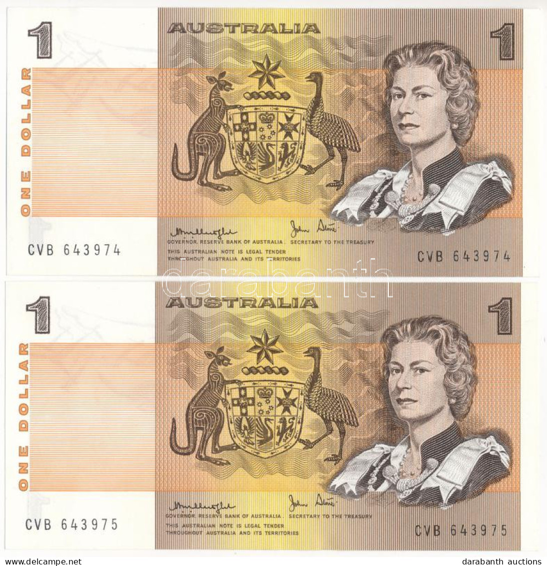 Ausztrália DN (1979-1982) 1D (2x) Sorszámkövető T:UNC  Australia ND (1979-1982) 1 Dollar (2x) Consecutive Serials C:UNC  - Unclassified
