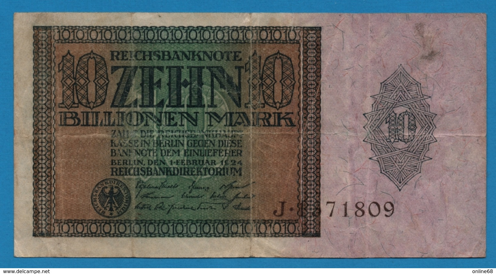 DEUTSCHES REICH 10 Billionen Mark 01.02.1924 # J.1371809 P# 137 - 10 Billionen Mark