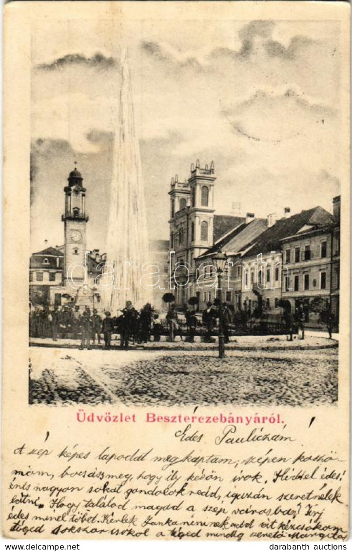 * T2/T3 1903 Besztercebánya, Banská Bystrica; Városháza, Tér, Szökőkút / Town Hall, Square, Fountain (EK) - Zonder Classificatie