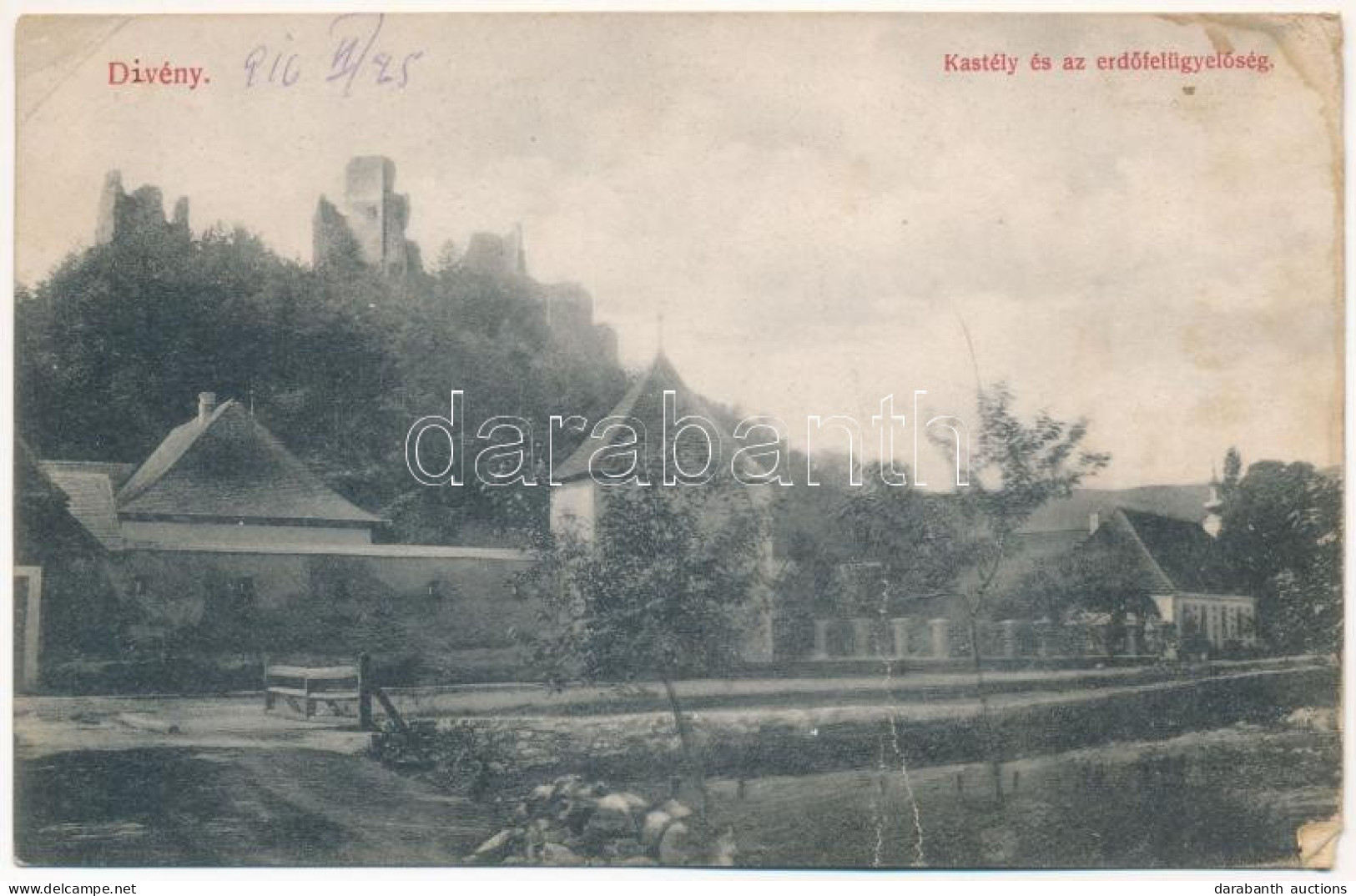 T3/T4 1916 Divény, Diwein, Divín; Kastély és Erdőfelügyelőség, Várrom / Castles, Forestry Office (fa) - Zonder Classificatie