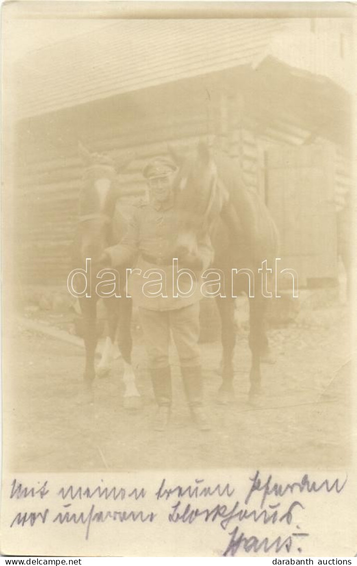 * T4 1915 WWI German Soldier With Horses, Photo (EM) - Non Classés
