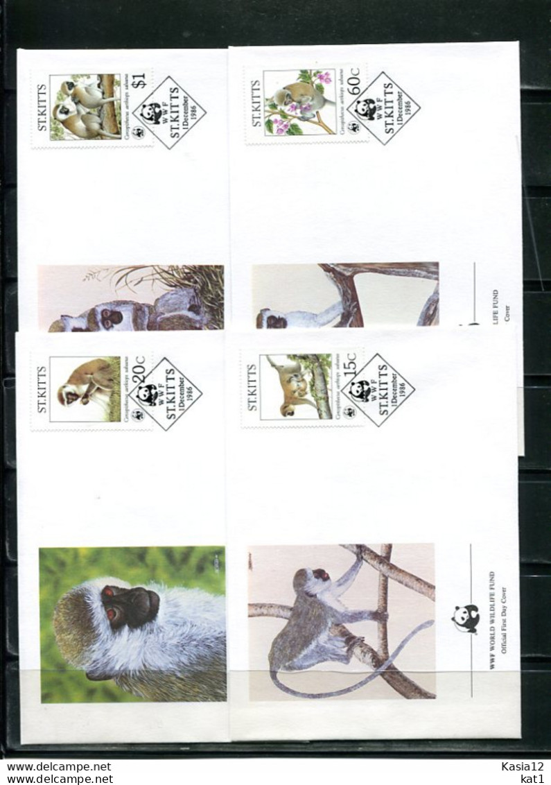 A51536)WWF-FDC Saeugetiere: St. Kitts 184 - 187 - FDC