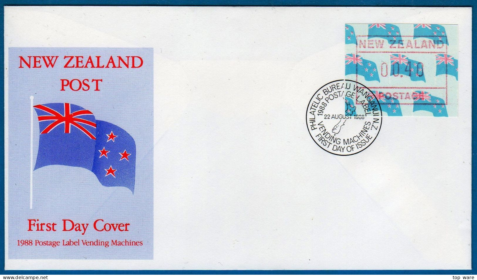 1988 Neuseeland New Zealand Flag NZ Frama ATM 3 Amtlicher FDC 22 AU 1988 Automatenmarken Frama - Timbres De Distributeurs [ATM]