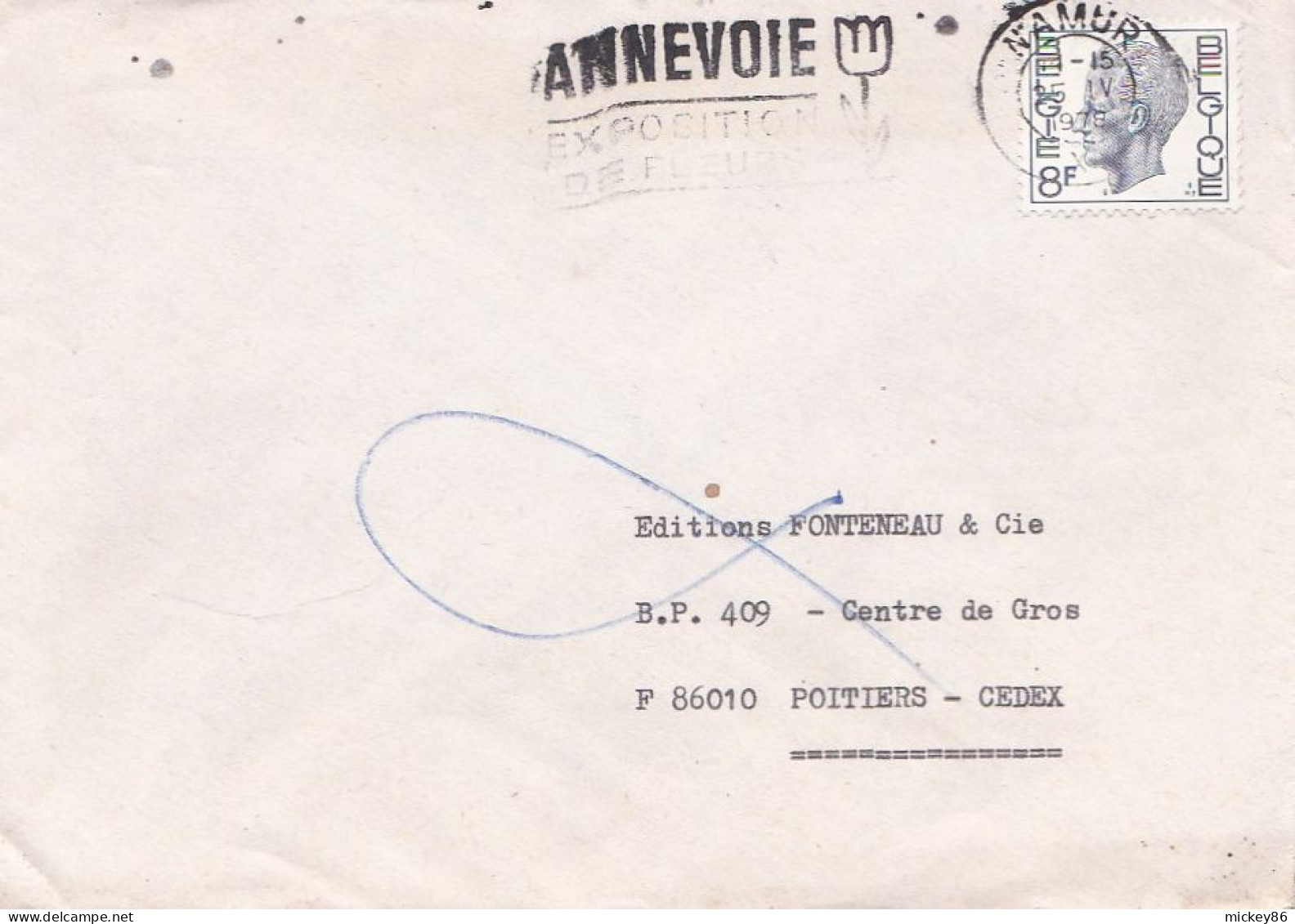 Belgique-1978--Lettre De NAMUR Pour POITIERS (France)..timbre Seul Sur Lettre + Cachet   25-4-78  ANNEVOIE (Expo Fleurs) - Brieven En Documenten