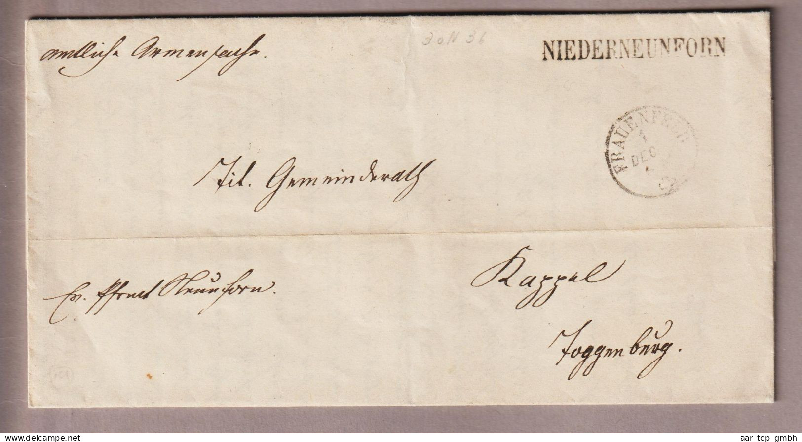 CH Heimat TG Niederneunforn 1858-12-01 Amtlich Brief über Frauenfeld Nach Kappel Toggenburg - Briefe U. Dokumente