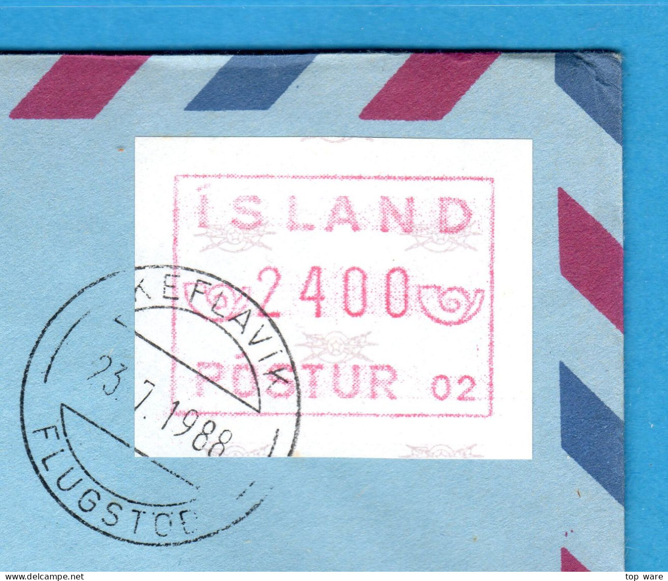 Island Iceland ATM 1 02 / 2400 On Poste Restante 23.7.88 Keflavik To Portugal 27$0 Funchal 3.8.88 / Frama Etiquetas - Franking Labels