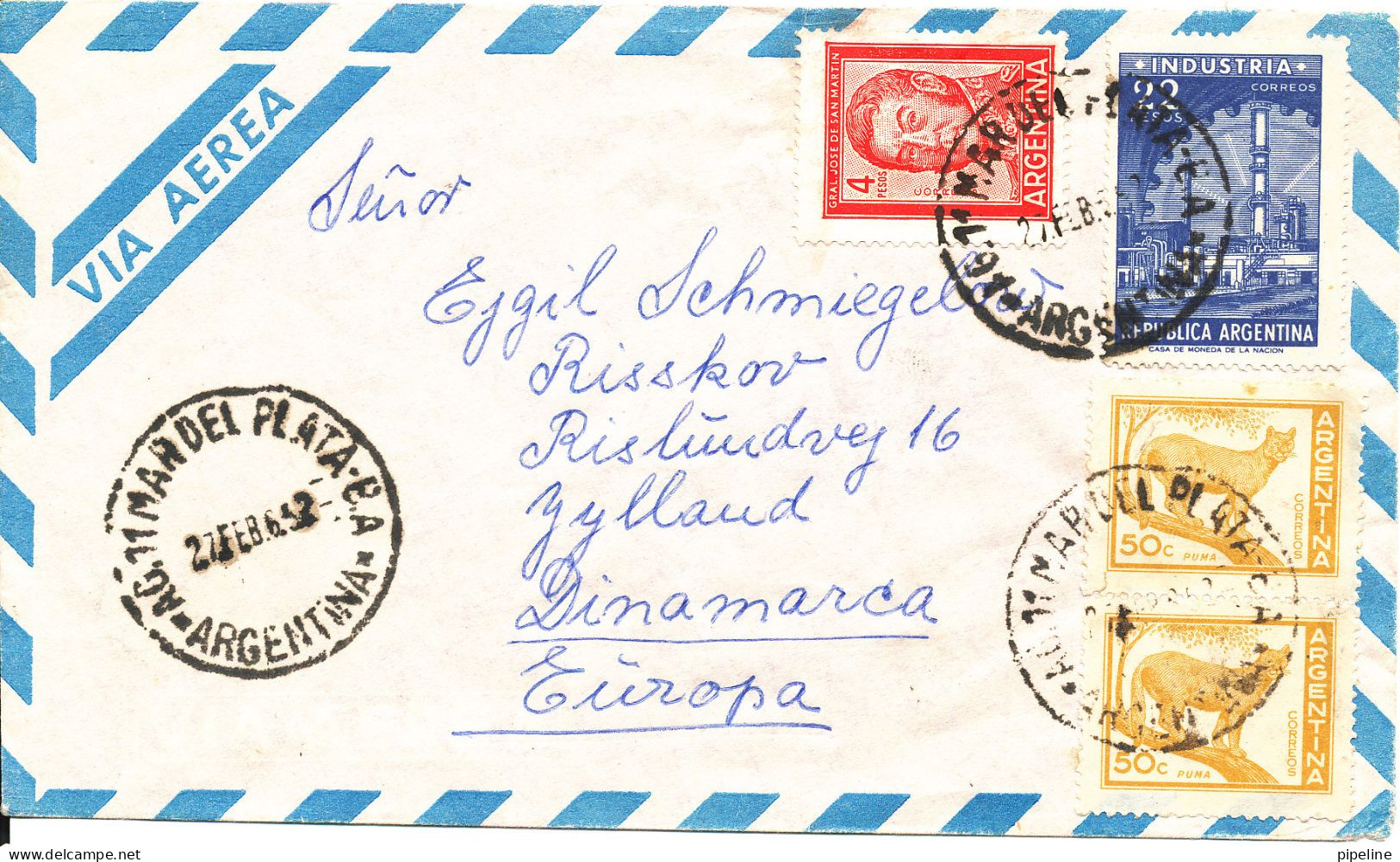 Argentina Air Mail Cover Sent To Denmark  27-2-1965 ?? - Luftpost