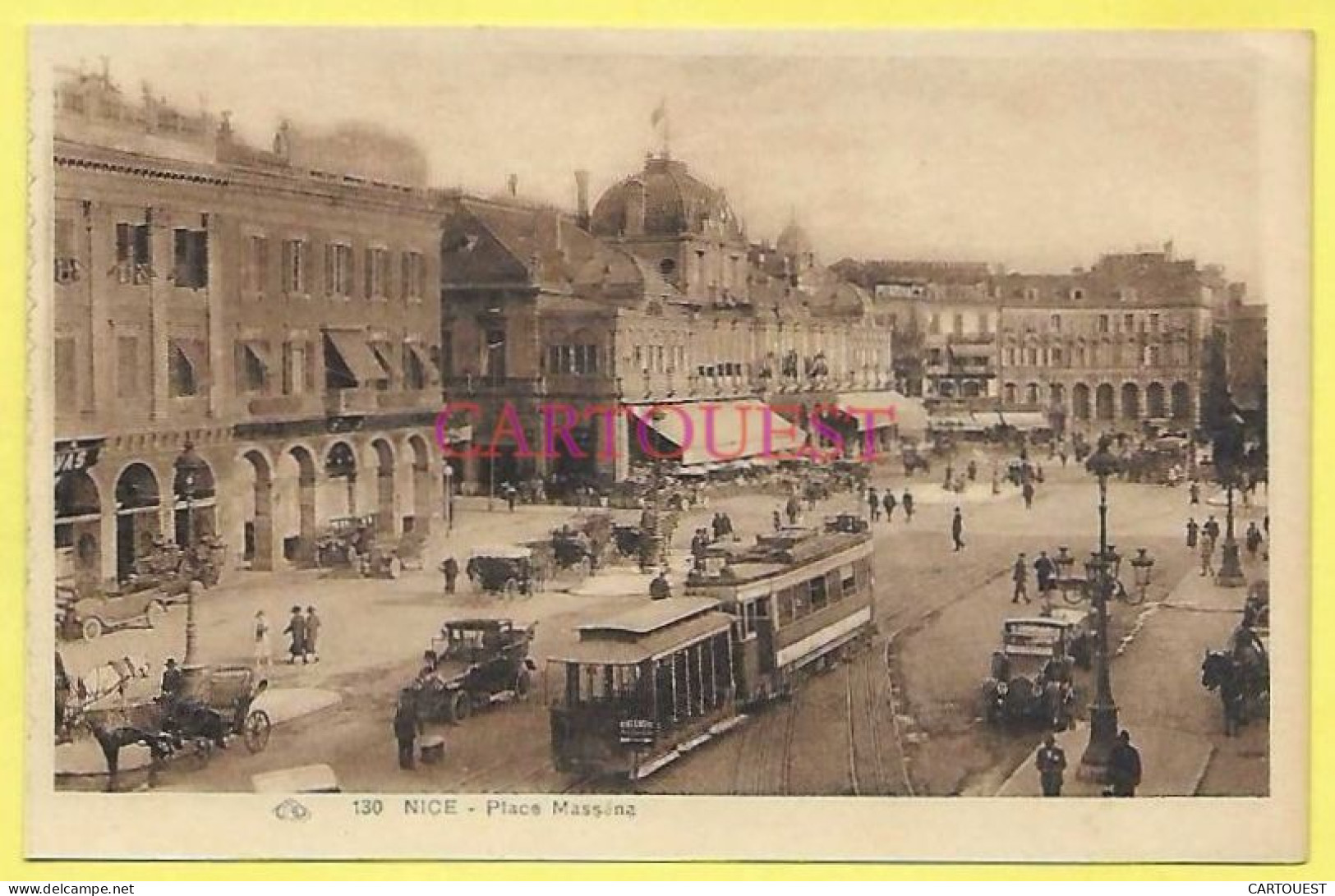 CPA NICE TRAM Place MASSENA Fiacre Taxi - Transport Urbain - Auto, Autobus Et Tramway