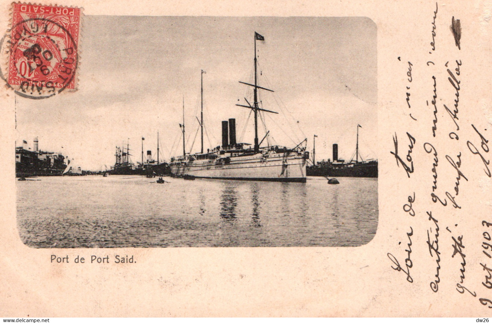 Egypte, Bateau Des Messageries Sur Le Canal De Suez Dans Le Port De Port-Saïd - Carte Dos Simple De 1903 - Port-Saïd