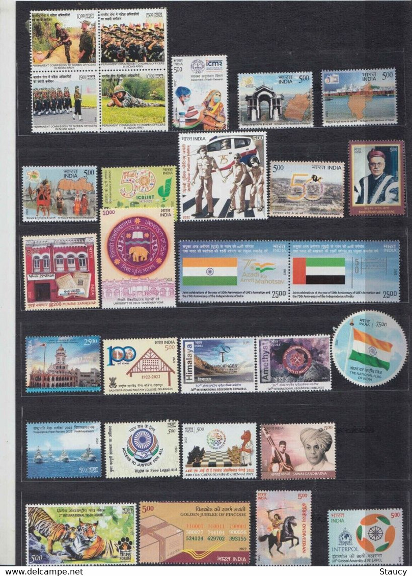 India 2022 Complete Year Collection Of 39v Commemorative Stamps + 5 Miniature Sheets MS, Set / Year Pack MNH - Volledig Jaar