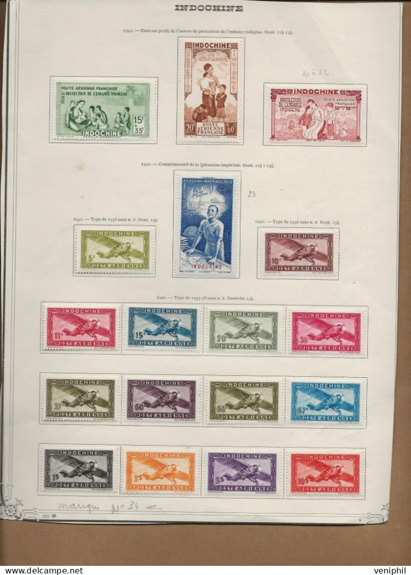 INDOCHINE - POSTE AERIENNE N° 20 A 38  MANQUE N° 34 - TOUS NEUF AVEC CHARNIERE - ANNEE 1942 -COTE : 18,70 € - Luftpost