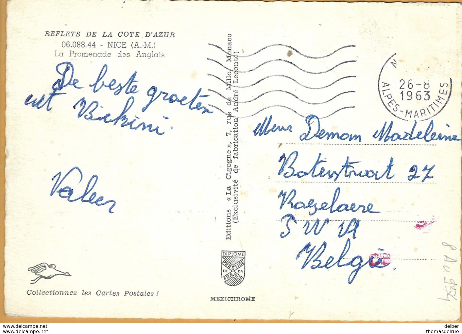 8Aa-954: 06.088.44. NICE 'A.-M.) La Promenade Des Anglais > Roeselare 1963 + Auto's .. De Postzegel Is Al Weg... - Transport (road) - Car, Bus, Tramway