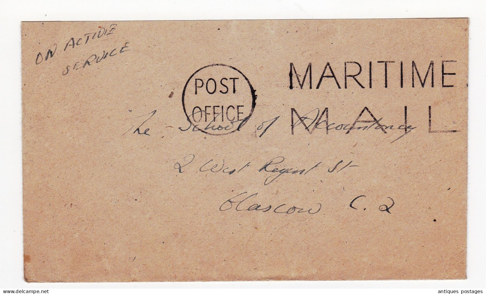 WW2 Post Office Maritime Mail On Active Service United Kingdom Royal Navy Glasgow Scotland - Postmark Collection
