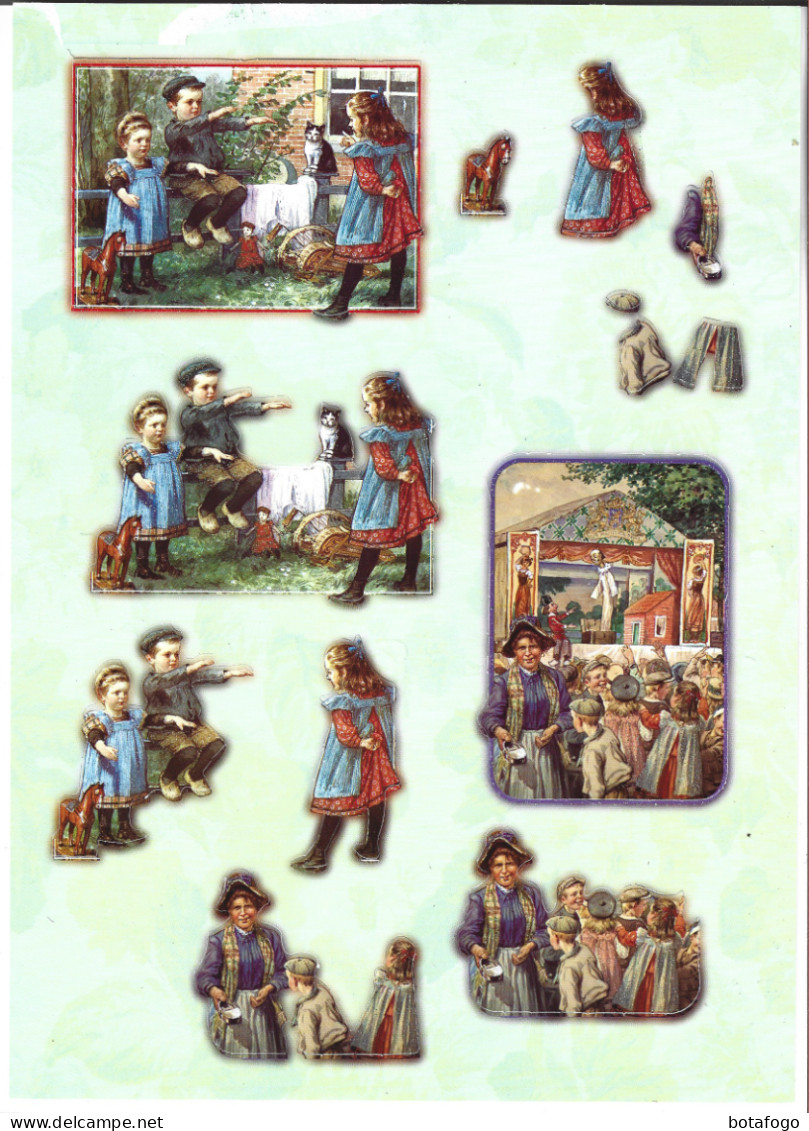 PLANCHE AVEC ENVIRONS 8(  Complet ) DECOUPIS   SCENES DE VIE ENFANTS (avec Legeres Paillettes Multicolores) - Kinderen