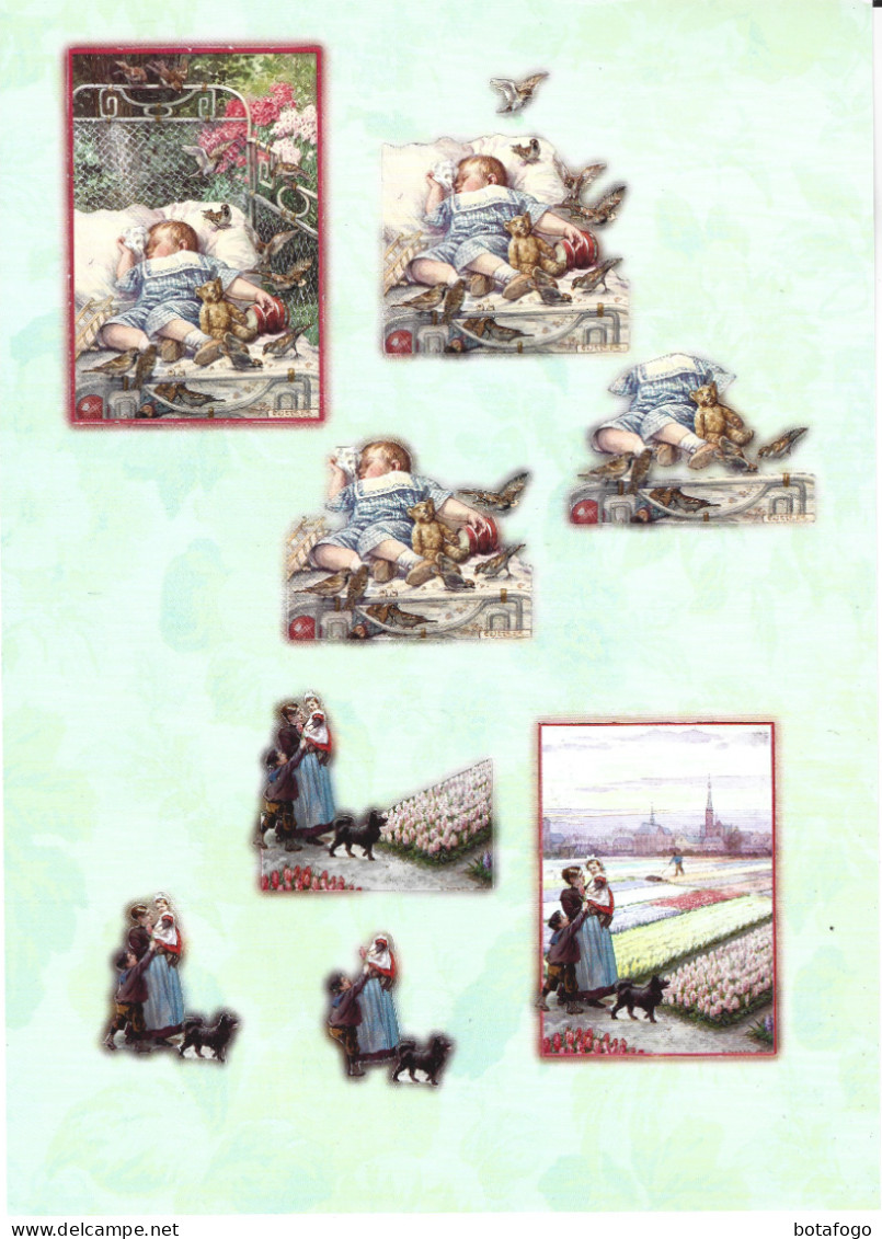 PLANCHE AVEC ENVIRONS 7(  Complet ) DECOUPIS   SCENES DE VIE ENFANTS (avec Legeres Paillettes Multicolores) - Enfants