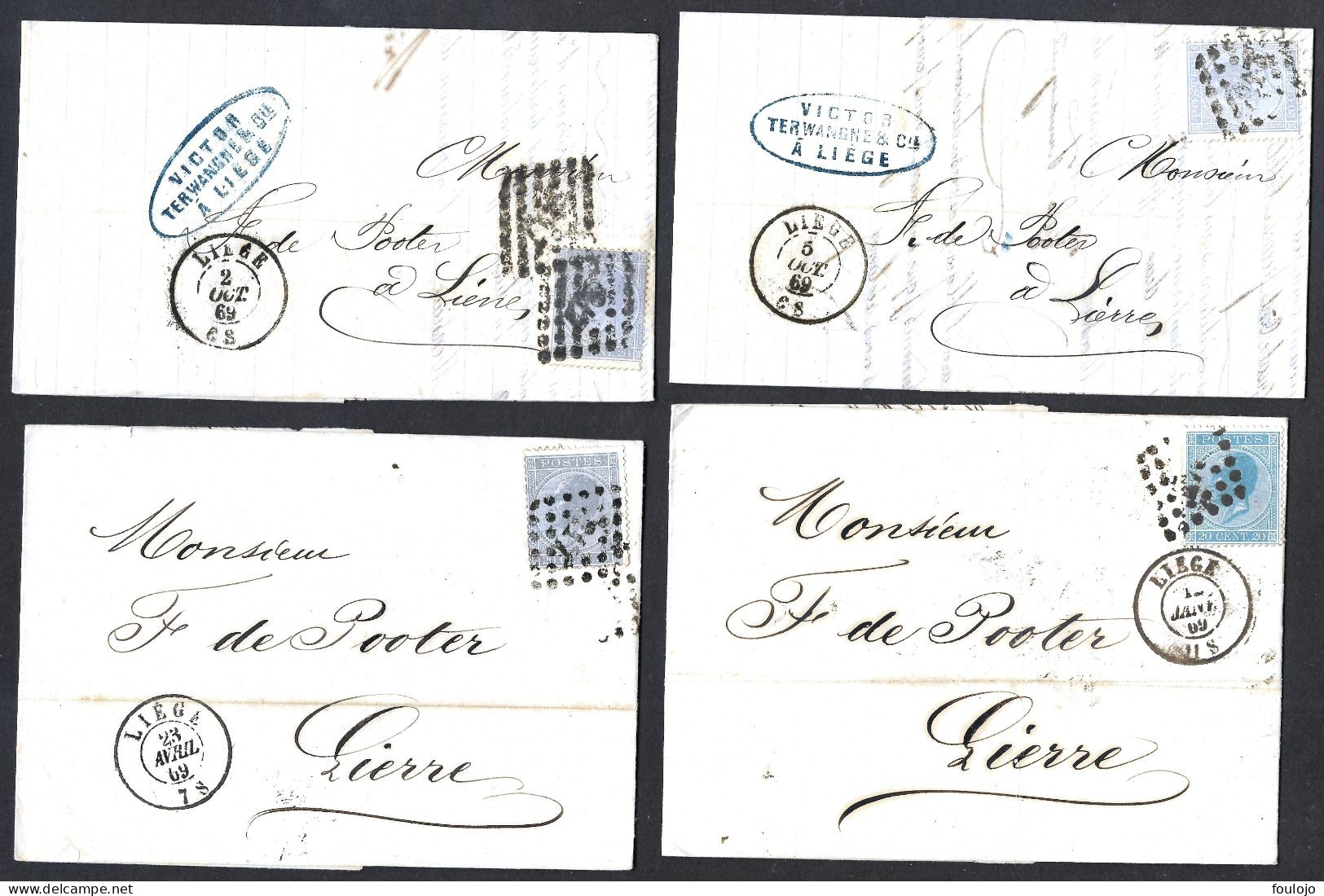 18 (8x) Sur Lettres De Liège Vers Lierre  En 1869 (lot 417) - 1865-1866 Profil Gauche