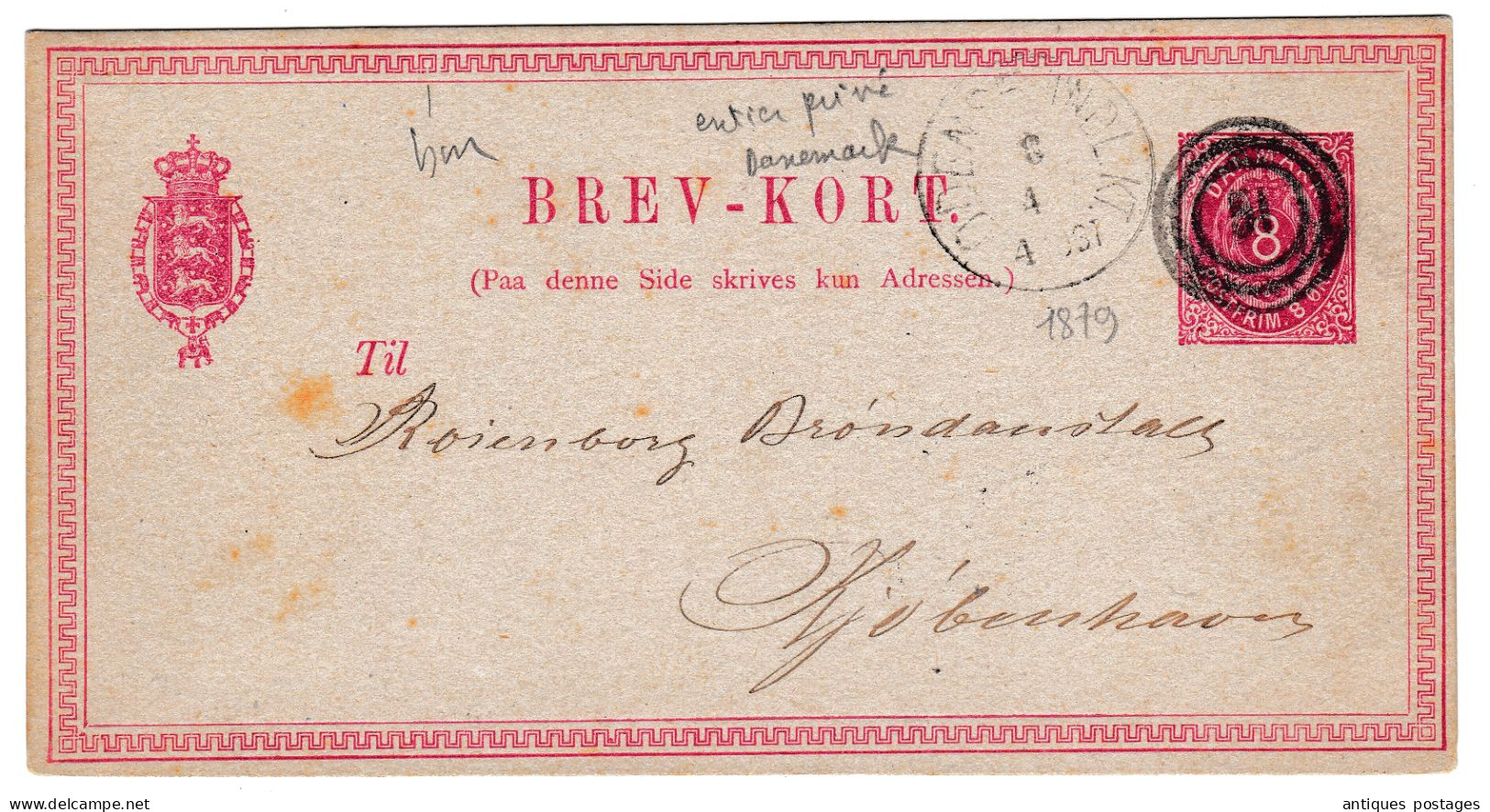 Brev-Kort 1879 Odense Knutzen Postal Stationery Denmark Danmark Danemark - Interi Postali