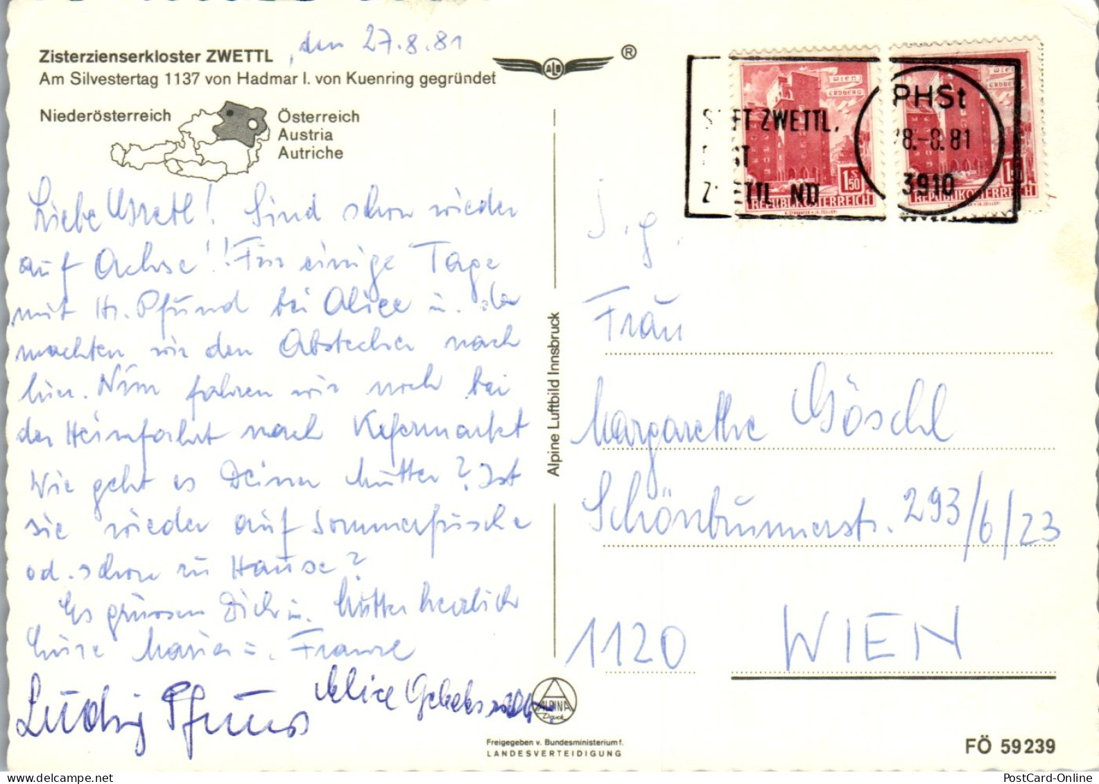 47439 - Niederösterreich - Zwettl , Stift Zwettl Im Waldviertel , Zisterzienserkloster - Gelaufen 1981 - Zwettl