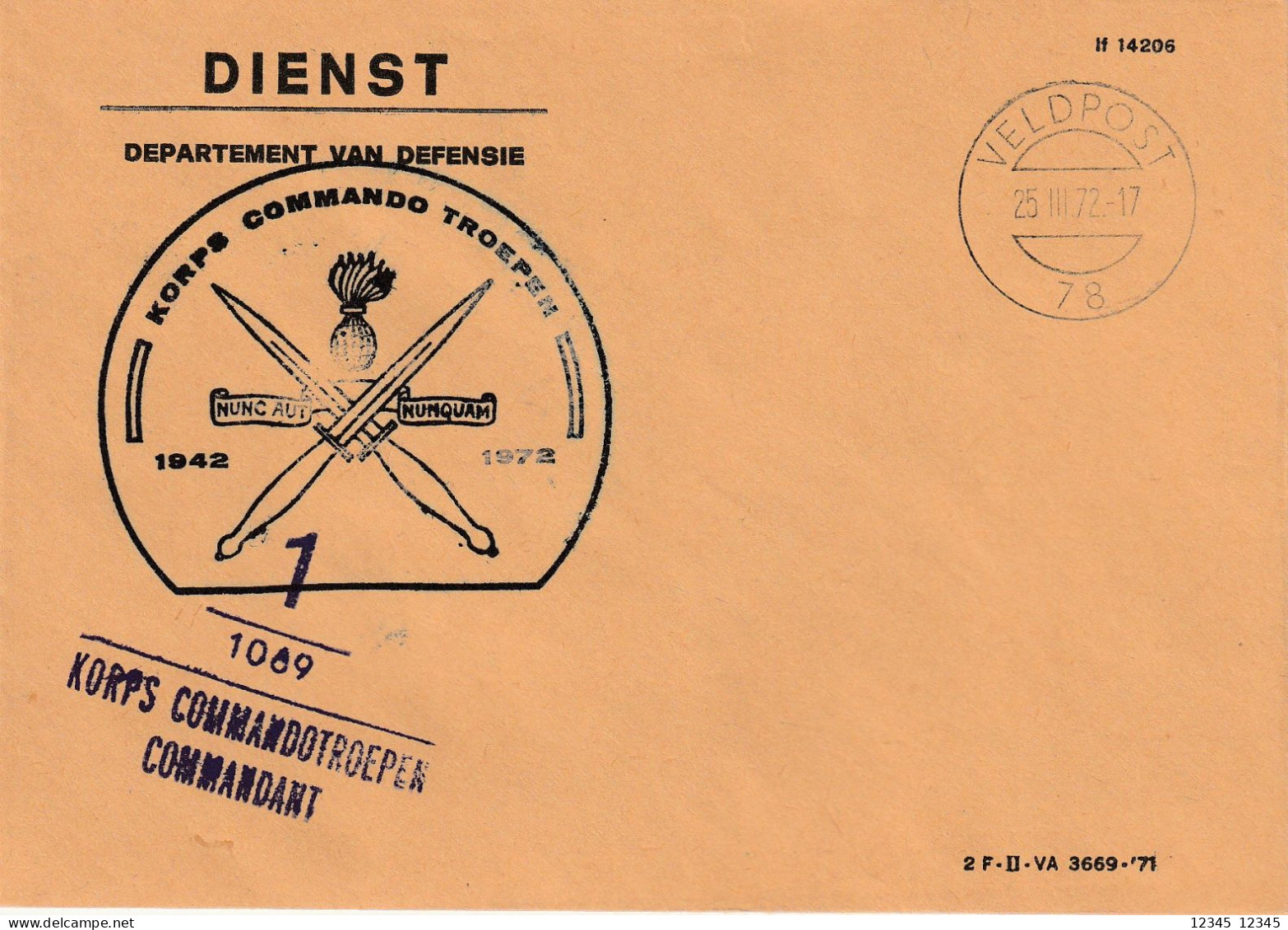 Veldpost 1972, Departement Van Defensie, Korps Commandotroepen - Briefe U. Dokumente
