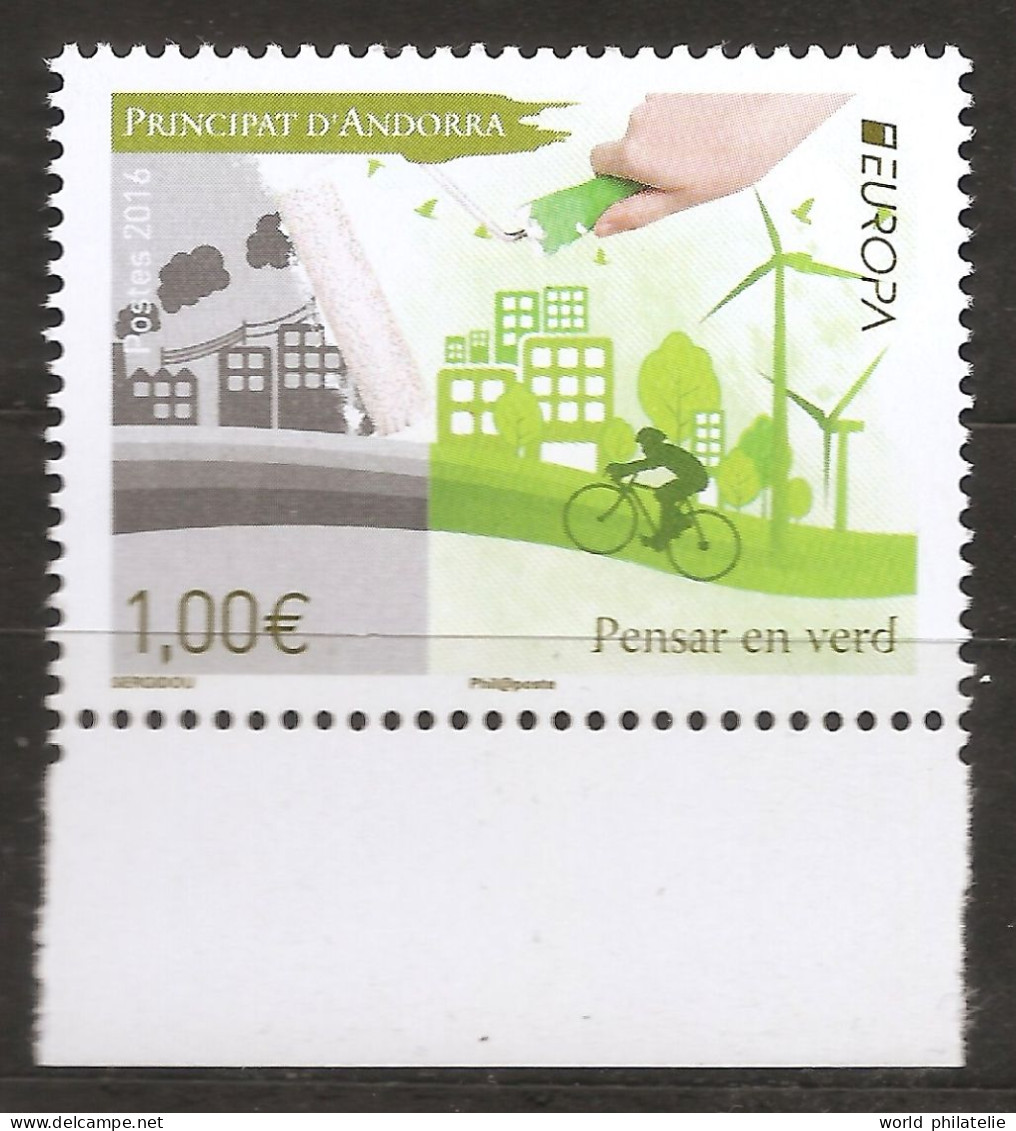 Andorre Français 2016 N° 783 ** Europa, Emission Conjointe, Main, Eoliennes, Ecologie, Vélo, Cyclisme, Usine, Ecologie - Unused Stamps