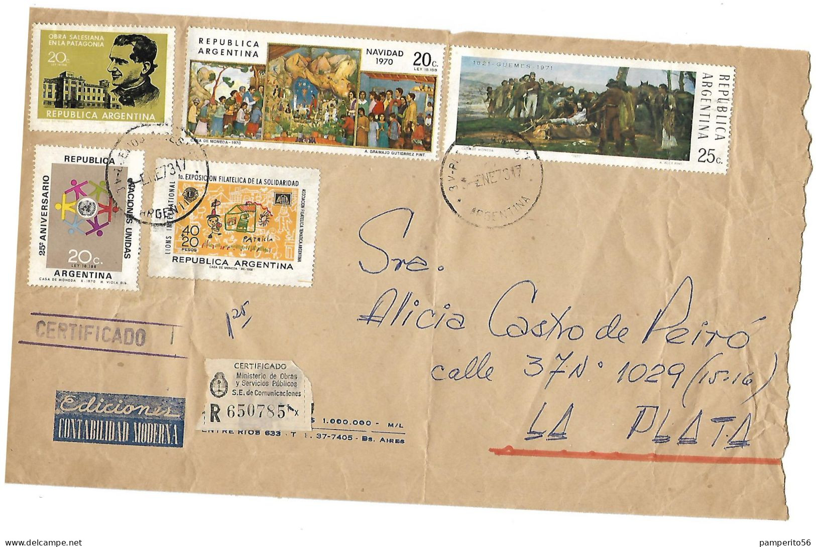 ARGENTINA - AÑO 1973 - Carta Certificada Con Franqueo Muy Variado, Excelente Sobre 25x15 Cm - Lettres & Documents