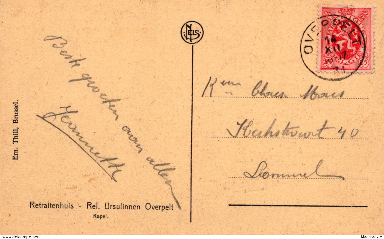 1 Postkaart Overpelt - Retraitenhuis Ursulinnen - Kapel - Overpelt
