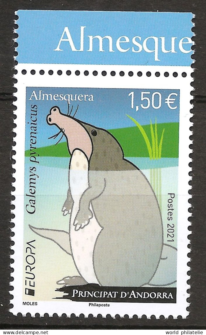 Andorre Français 2021 N° 859 ** Animaux, Espèce En Danger, Europa, Galemys Pyrenaicus, Desman Des Pyrénées, Rat, Taupe - Ongebruikt