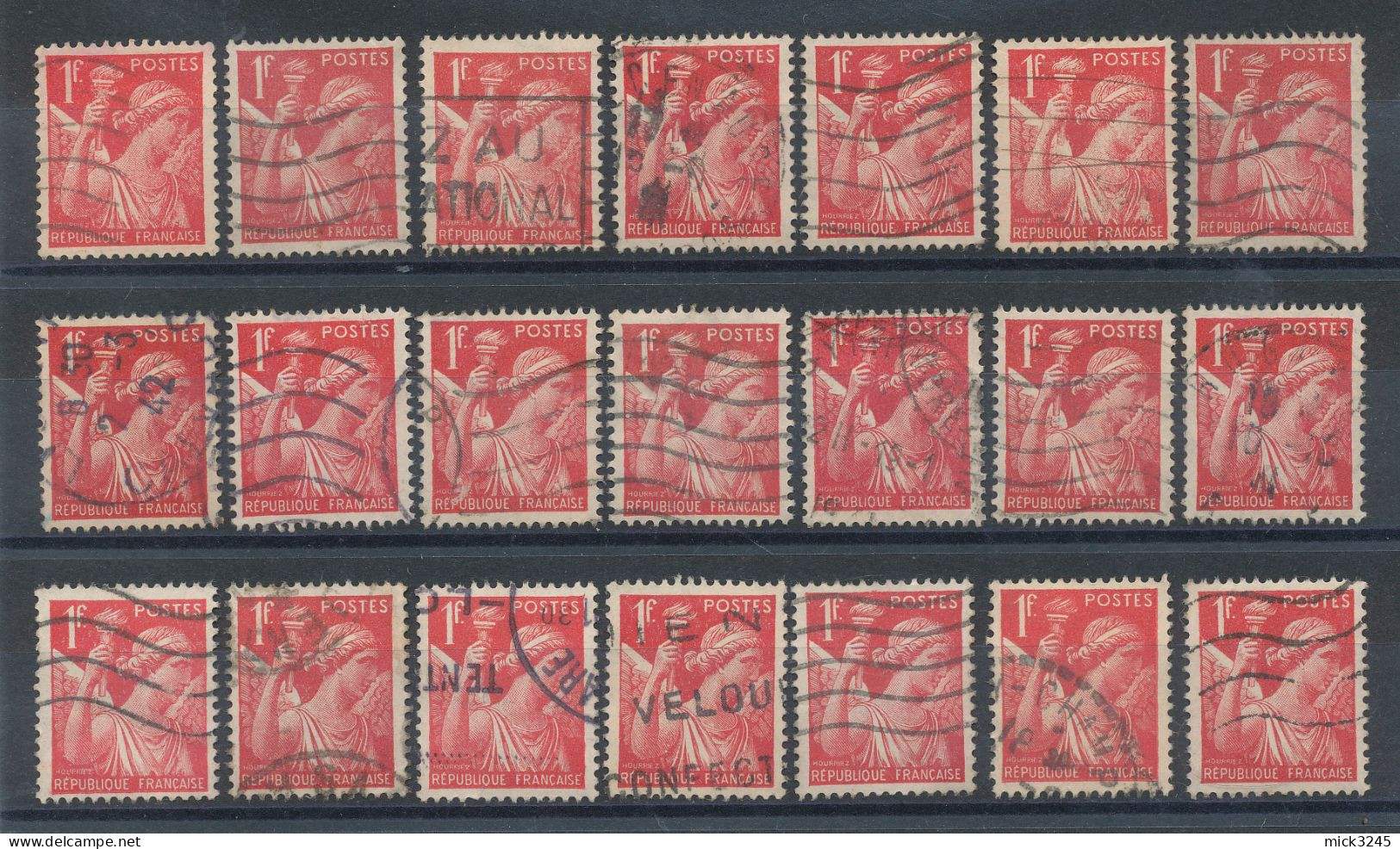 433 Iris 1f Rouge - Lot De 21 Timbres (o) - 1939-44 Iris