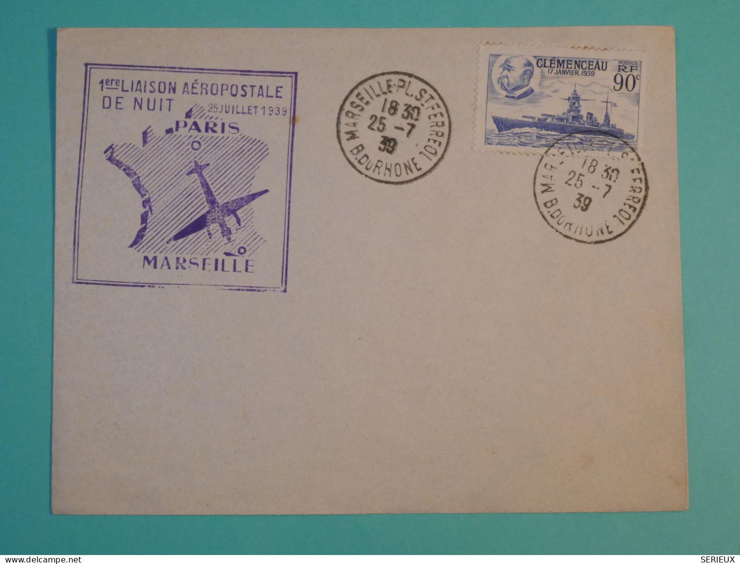 AH0 FRANCE    BELLE  LETTRE  1939  1ER VOL  MARSEILLE +AFF. INTERESSANT++ + - 1927-1959 Lettres & Documents