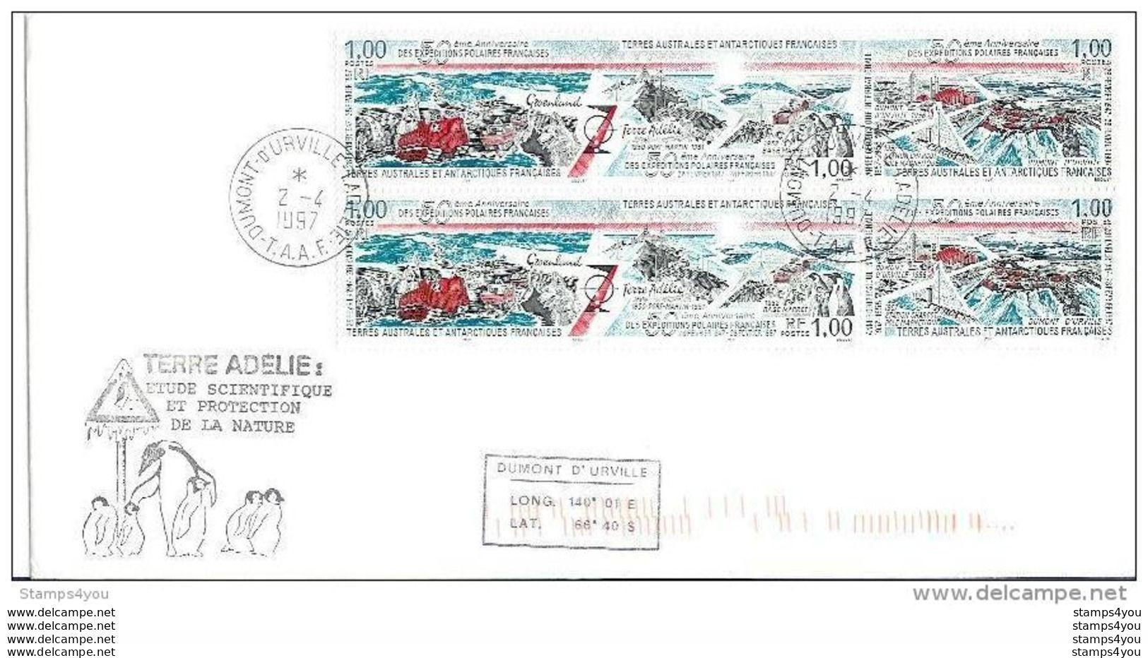 G 439 -Pli Terre Adélie 2.4.1997 - Affranchissement 2 X Triptyque 50e Anniv Des EPF - Cachet Protection De La Nature - Antarktischen Tierwelt