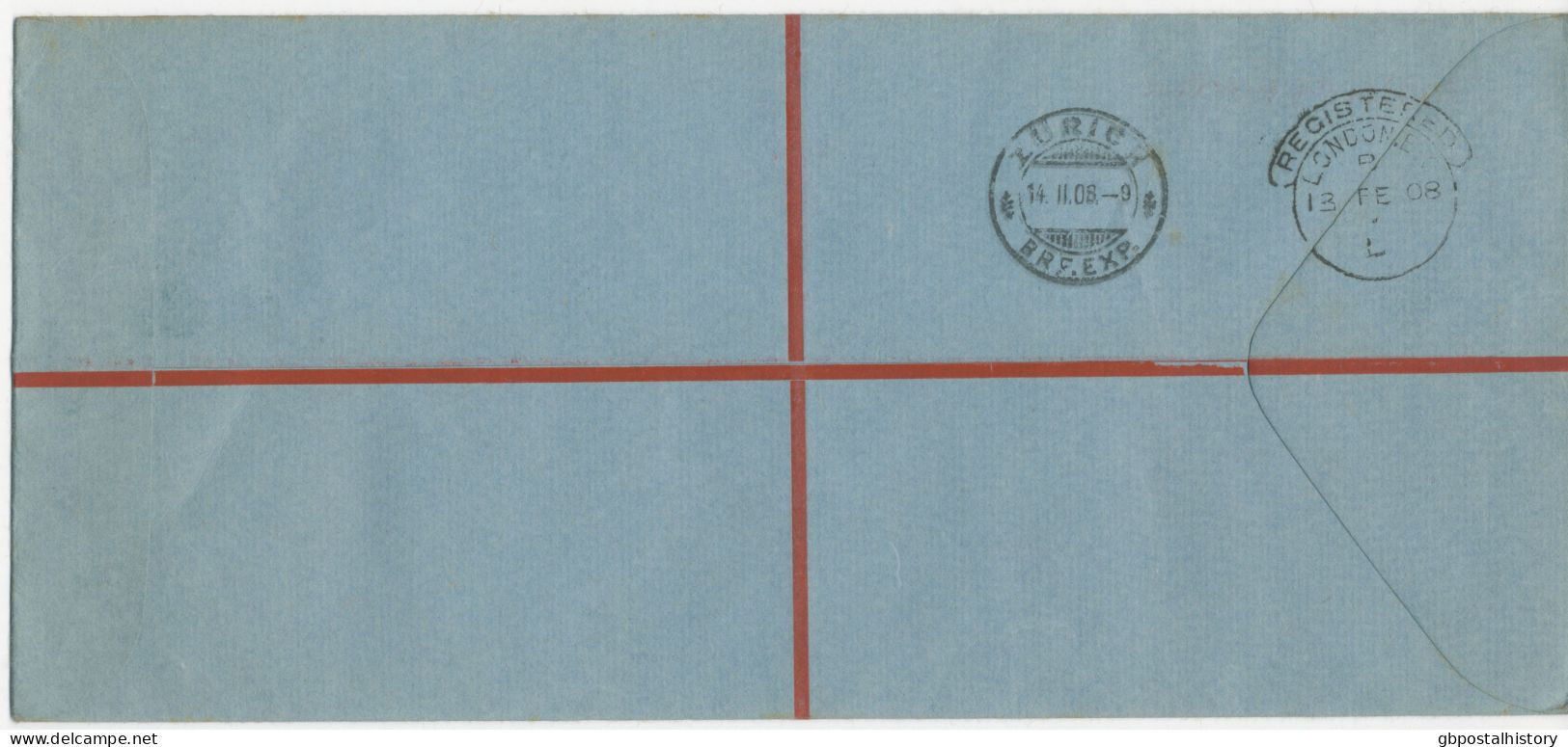 GB 1908, EVII Compound Stamping 4d Orange And ½d Blue-green Large Stamped To Order Postal Stationery Registered Envelope - Storia Postale