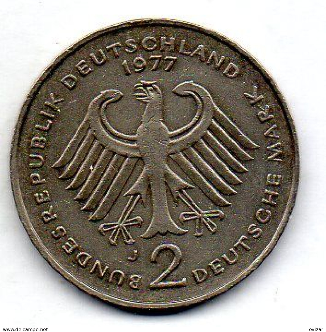 GERMANY - FEDERAL REPUBLIC, 2 Mark, Copper-Nickel, Year 1977-J, KM # 124 - 2 Mark