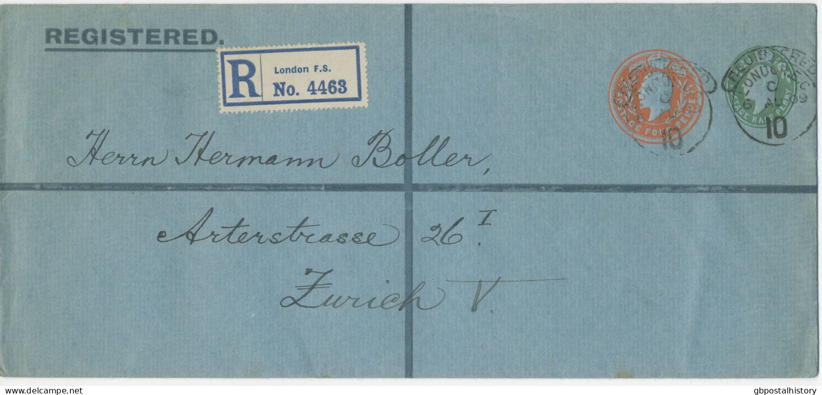 1909, EVII Compound Stamping 4d Orange And ½d Blue-green Large Stamped To Order Postal Stationery Registered Envelope (H - Storia Postale