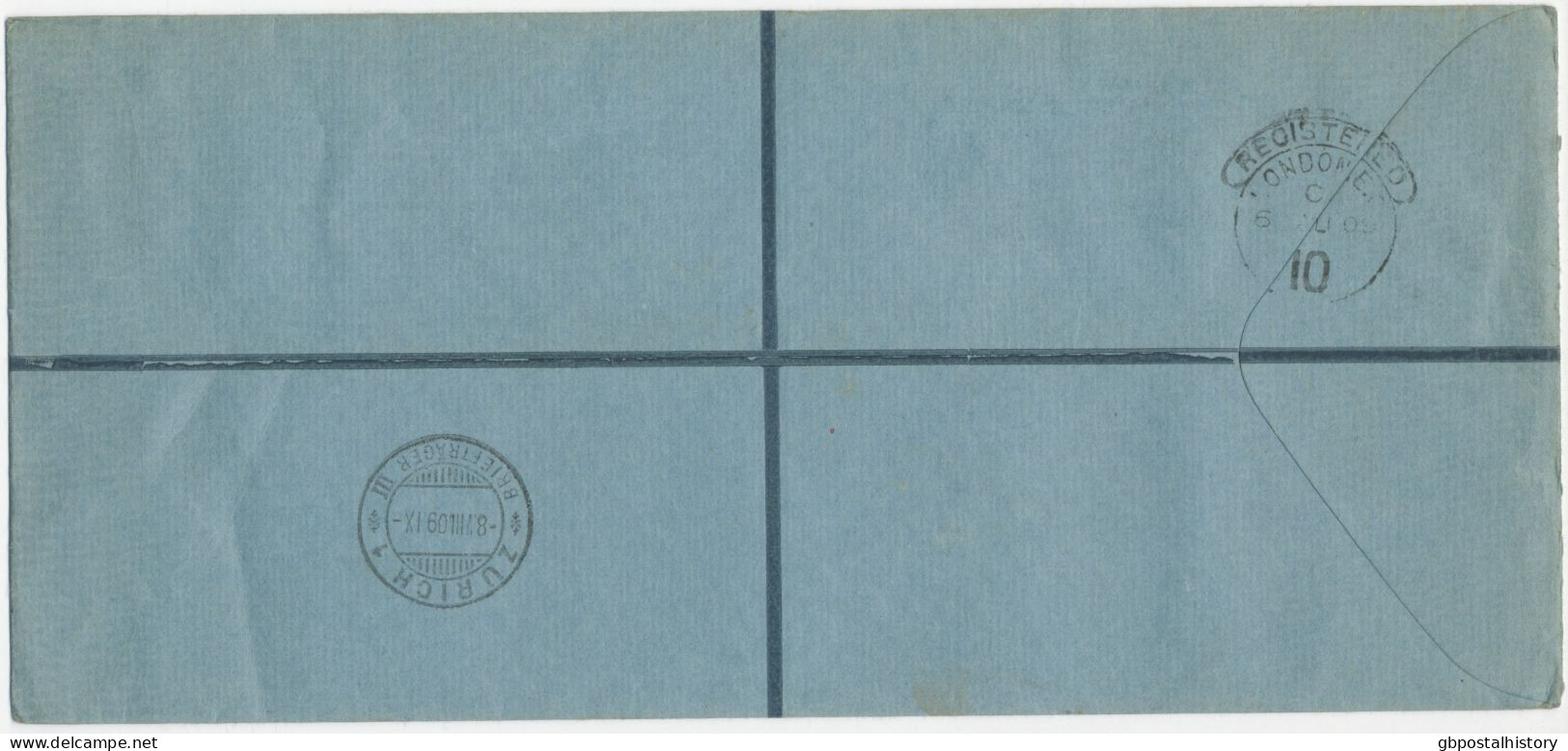 1909, EVII Compound Stamping 4d Orange And ½d Blue-green Large Stamped To Order Postal Stationery Registered Envelope (H - Cartas & Documentos